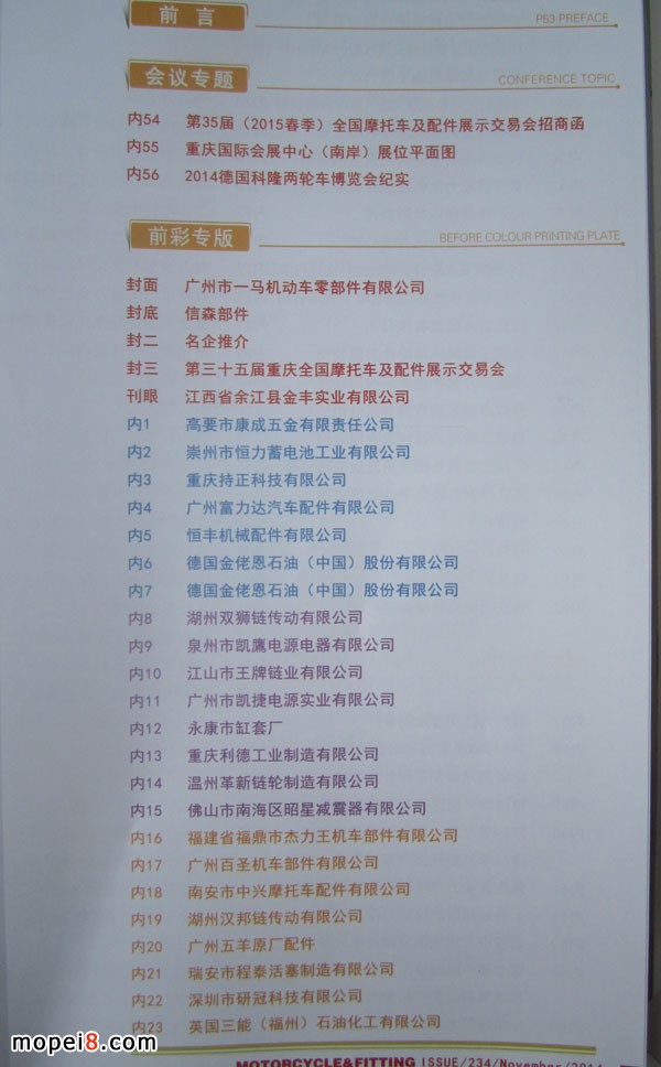 摩托車配件廣告月刊目錄