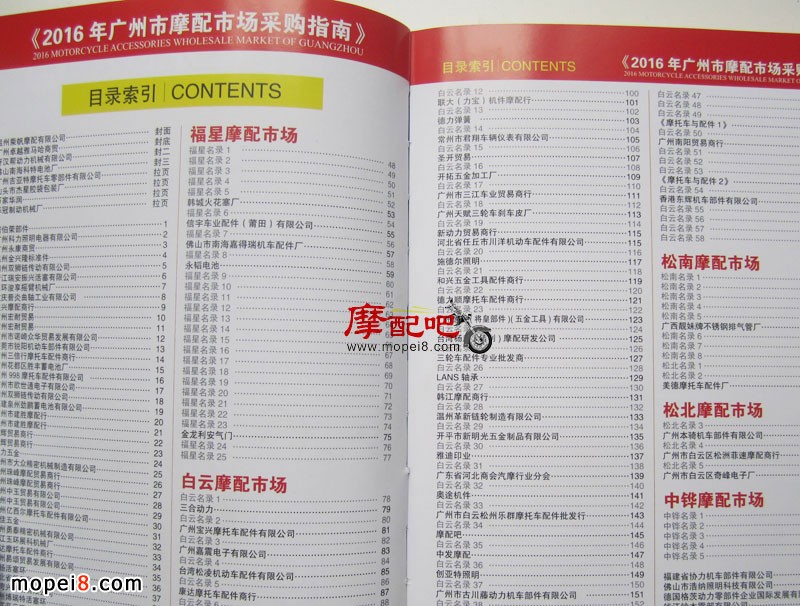廣州摩托車配件市場導(dǎo)購手冊目錄